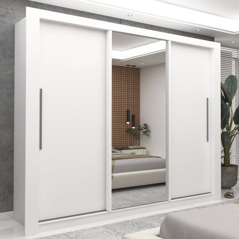 Guarda-Roupa Casal 3 Portas com 1 Porta Espelho 100% MDF Roma