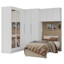 Ver imagem 2 de Quarto Completo de Canto Solteiro 415 Cm Guarda-roupa com Espelhos Branco Neo Madesa 02