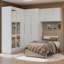 Ver imagem 1 de Quarto Completo de Canto Solteiro 415 Cm Guarda-roupa com Espelhos Branco Neo Madesa 02