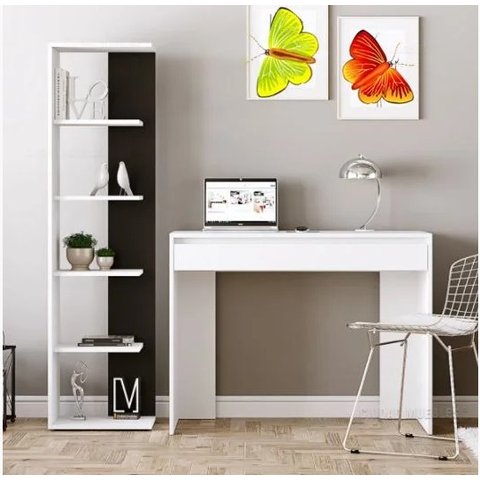 KIT HOME OFFICE COM ESCRIVANINHA UMA GAVETA E ESTANTE ABERTA COM PRATELEIRAS