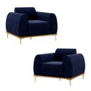 Ver imagem 1 de Kit 2 Poltronas Decorativas Sala de Estar Base de Madeira Euro Veludo Azul Marinho