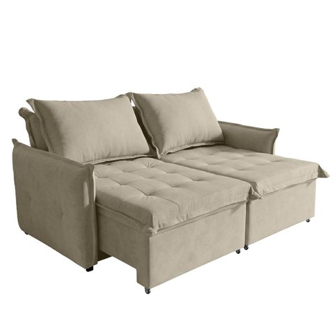 Sofá Cama 2 Lugares Singapura Reclinável 190cm em Bouclê com Catraca Reforçada e 2 Almofadas:Bege
