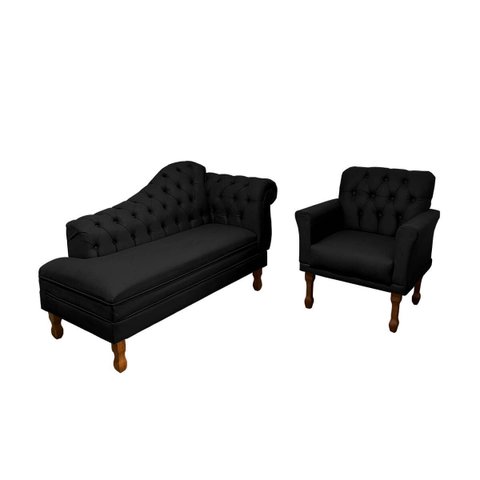 Jogo Sofá Divâ + 1 Poltronas Decorativa para Sala de Espera