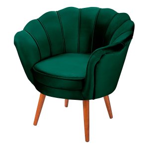 Poltrona Pétala Decorativa Verde Militar Pés Palito Em Madeira Maciça