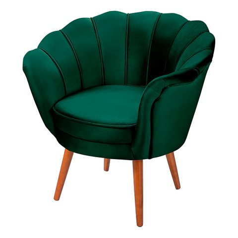 Poltrona Pétala Decorativa Verde Militar Pés Palito Em Madeira Maciça