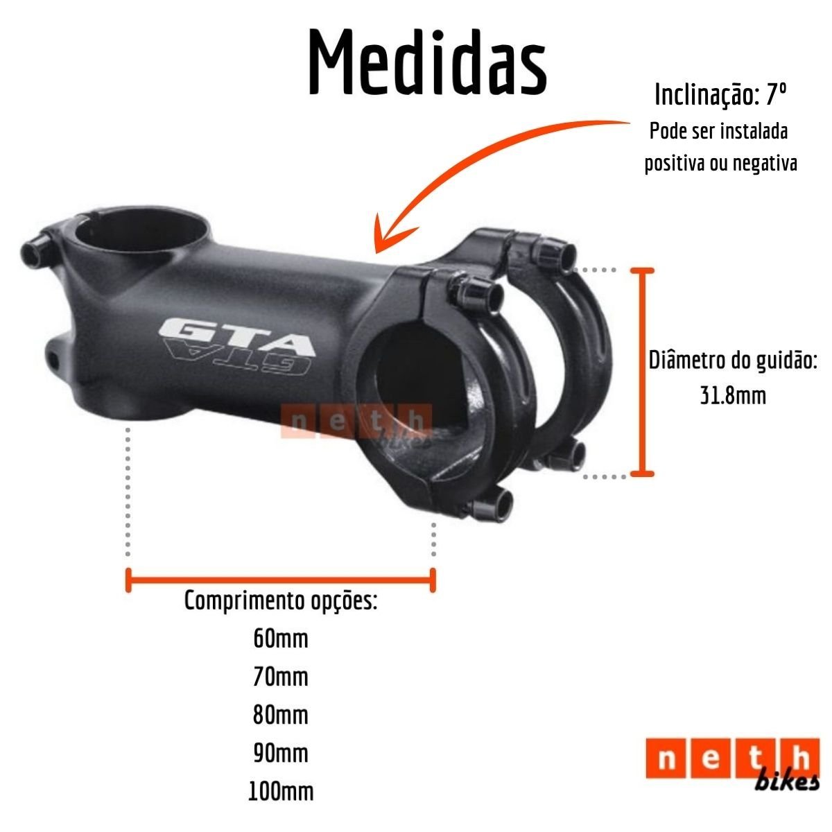Mesa Bike MTB Suporte Guidão 31.8mm AheadSet Alumínio GTA Preto - 80mm - 2