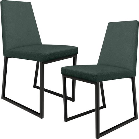 Kit 02 Cadeiras Para Sala Jantar Base Aço Industrial Preto Dafne L02 Linho Verde Musgo - Lyam 