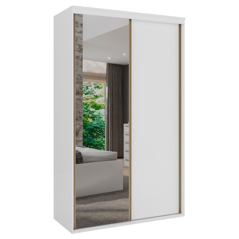 Guarda Roupa Solteiro 2 Portas 1 Espelho 1,38m Lotus Belmax:Branco