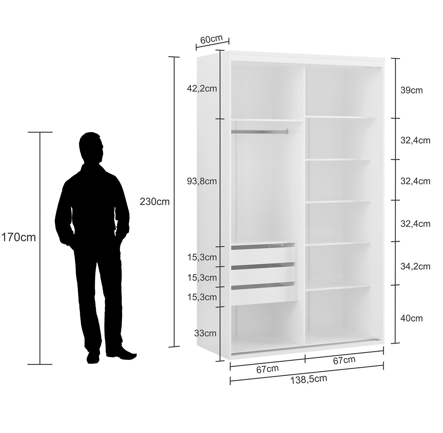 Guarda Roupa Solteiro 2 Portas 1 Espelho 1,38m Lotus Belmax:Branco - 3