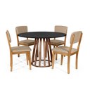 Ver imagem 1 de Mesa de Jantar Redonda Gabi Pret/nor com 4 Cadeiras Estofadas Ella Bege