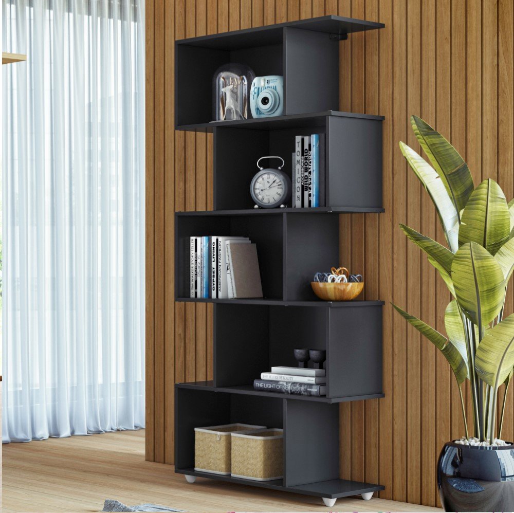 Estante Vertical para Livros 5 Nichos Tigus Baby - Preto | MadeiraMadeira