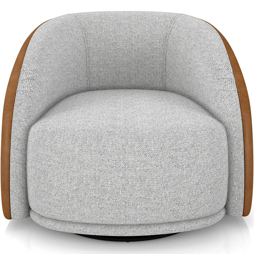 Kit 02 Poltronas Decorativas Giratória Angelina M03 Couríssimo Whisky Linho Cinza - Lyam Decor - 3