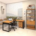 Ver imagem 1 de Kit Mesa Escritório em L com Gaveteiro + Estante 1 Porta Mdf