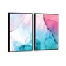 Kit 2 Telas Canvas com Moldura Textura Abstrata em Mármore Rosa e Azul Preto - Médio - 2