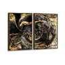 Kit 2 Telas Canvas com Moldura Abstrata Mármore Gold e Preto Madeira - Grande - 2