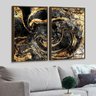 Kit 2 Telas Canvas com Moldura Abstrata Mármore Gold e Preto Madeira - Grande - 1
