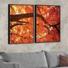 Kit 2 Telas Canvas com Moldura Arvore Folhas Laranja Preto - Médio - 1