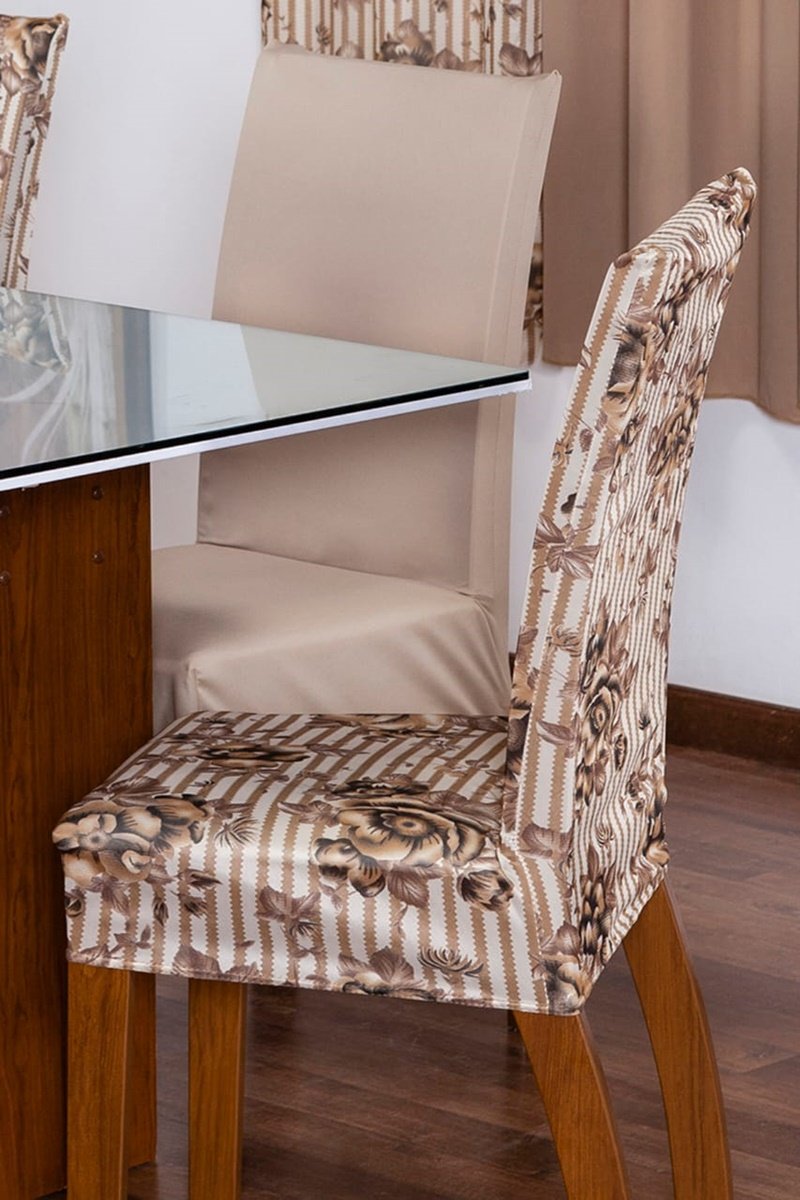 Kit Capa de Cadeira 6 Peças Sala de Jantar Protege o Estofado Renova o Visual Malha Gel Mista 2 Flor - 2