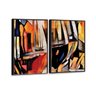 Kit 2 Telas Canvas com Moldura Pintura Abstrata tons de Laranja Preto - Grande - 2