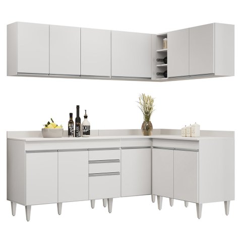 Armário de Cozinha Modulado de Canto 6 Peças Cp29 Balcão com Tampo Branco - Lumil Lumil Móveis