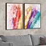 Kit 2 Telas Canvas com Moldura Penas Coloridas Madeira - Grande - 1