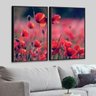 Kit 2 Telas Canvas com Moldura Flores Vermelhas Preto - Médio - 1