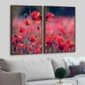 Kit 2 Telas Canvas com Moldura Flores Vermelhas Madeira - Grande - 1