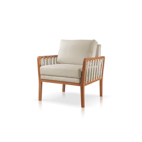 Poltrona Decorativa Linho Bege Claro Lua