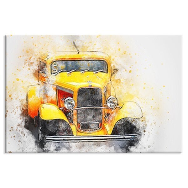 Tela Decorativa Pintura Carro Antigo Amarelo Médio - 1