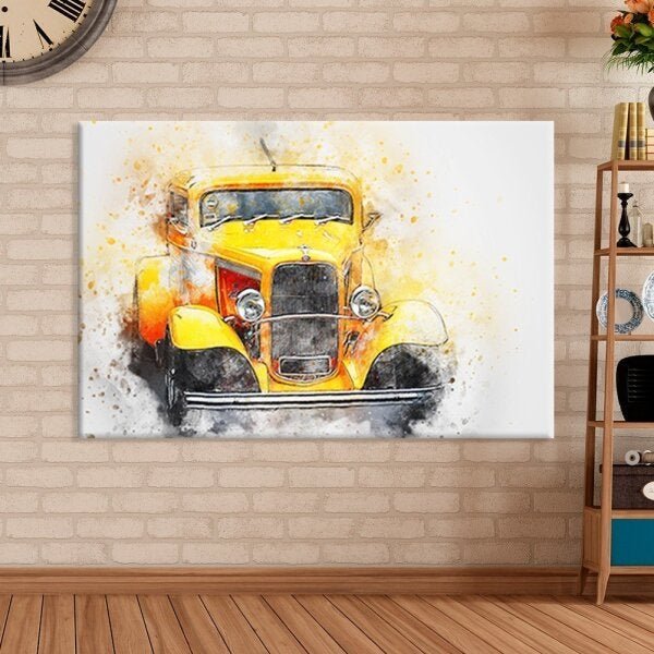 Tela Decorativa Pintura Carro Antigo Amarelo Médio - 2