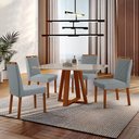 Ver imagem 1 de Conjunto Sala de Jantar Mesa Floripa Madeira Maciça 140x80cm Tampo Retângular Vidro Off White com 4 