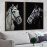 Kit 2 Telas Canvas com Moldura Imagem Cavalos Madeira - Grande - 1