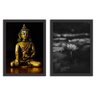 Kit 2 Quadros Decorativos Buda e Flor de Lótus Preto - Médio - 1