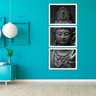 Kit 3 Quadros Decorativos Buda Preto e Branco Branco - Médio - 2