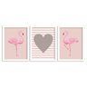 Kit 3 Quadros Decorativos Flamingos e Coração Branco - Médio - 1