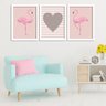 Kit 3 Quadros Decorativos Flamingos e Coração Branco - Médio - 2