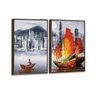 Kit 2 Telas Canvas com Moldura Hong Kong Porto Madeira - Grande - 2
