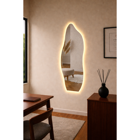 Espelho Decorativo 80cm com Led Amarelo Quente – Design Moderno e Elegante