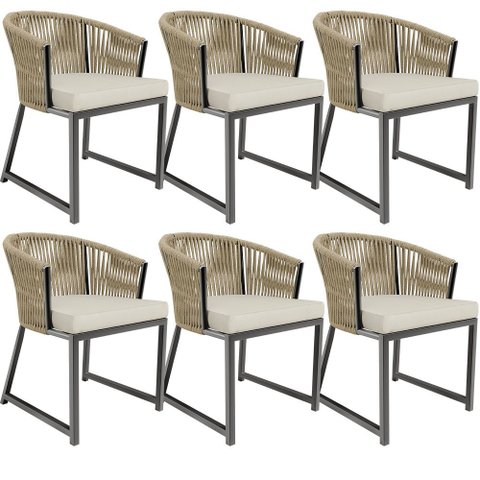 Kit 06 Cadeiras Decorativas para Área Gourmet Cozinha Corda Náutica Bethari D04 Bege - Lyam Decor