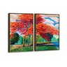 Kit 2 Telas Canvas com Moldura Pintura Árvore Laranja Madeira - Grande - 2