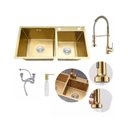 Ver imagem 1 de Kit Cuba Dupla Pia Gourmet Cozinha Luxo C/torneira Gourmet Monocomando Misturador Aço Inox Dourado