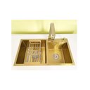 Ver imagem 3 de Kit Cuba Dupla Pia Gourmet Cozinha Luxo C/torneira Gourmet Monocomando Misturador Aço Inox Dourado
