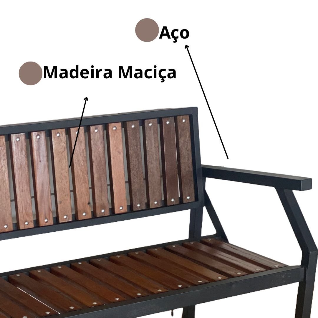 Banco para Jardim 94cm em Aço e Madeira Maciça Aurora - 5