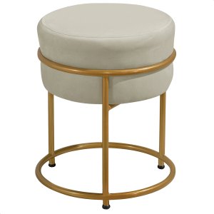 Puff Redondo Argola Levi Veludo Gelo Base em Aço Dourado