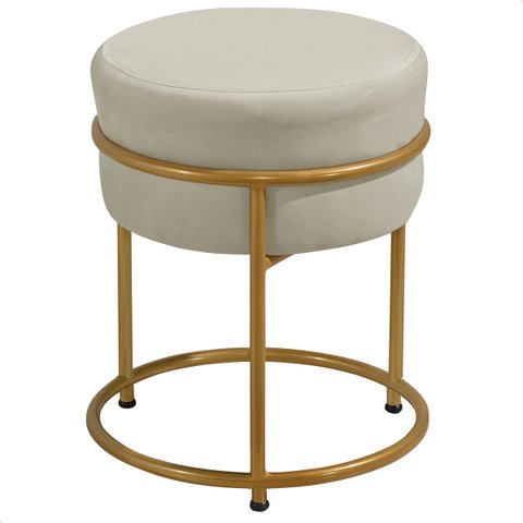 Puff Redondo Argola Levi Veludo Gelo Base em Aço Dourado