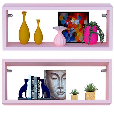 Kit 2 Nicho Retangular Rosa 50x20x10p Mdf Decorativo