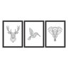 Kit 3 Quadros Decorativos Veado Beija-Flor e Elefante Preto - Grande - 1