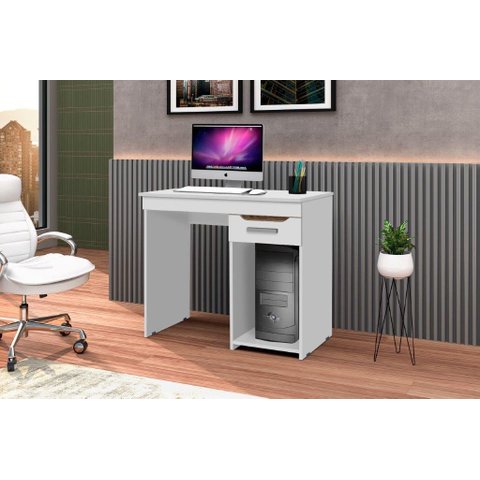 Mesa / Escrivaninha Qu para Computador com Nicho para Cpu 1 Gaveta Cor Branco / Canela Romar