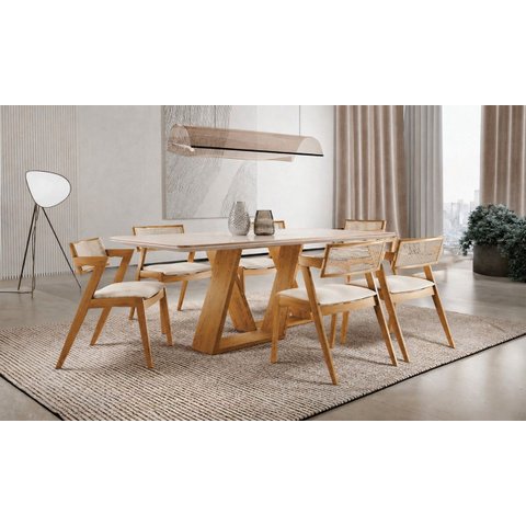 Sala de Jantar Maciça 6 Cadeiras1,80m Linho-oslo -imperial