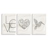 Kit 3 Placas Decorativa Love Coração e Pássaro 20x30 - 1
